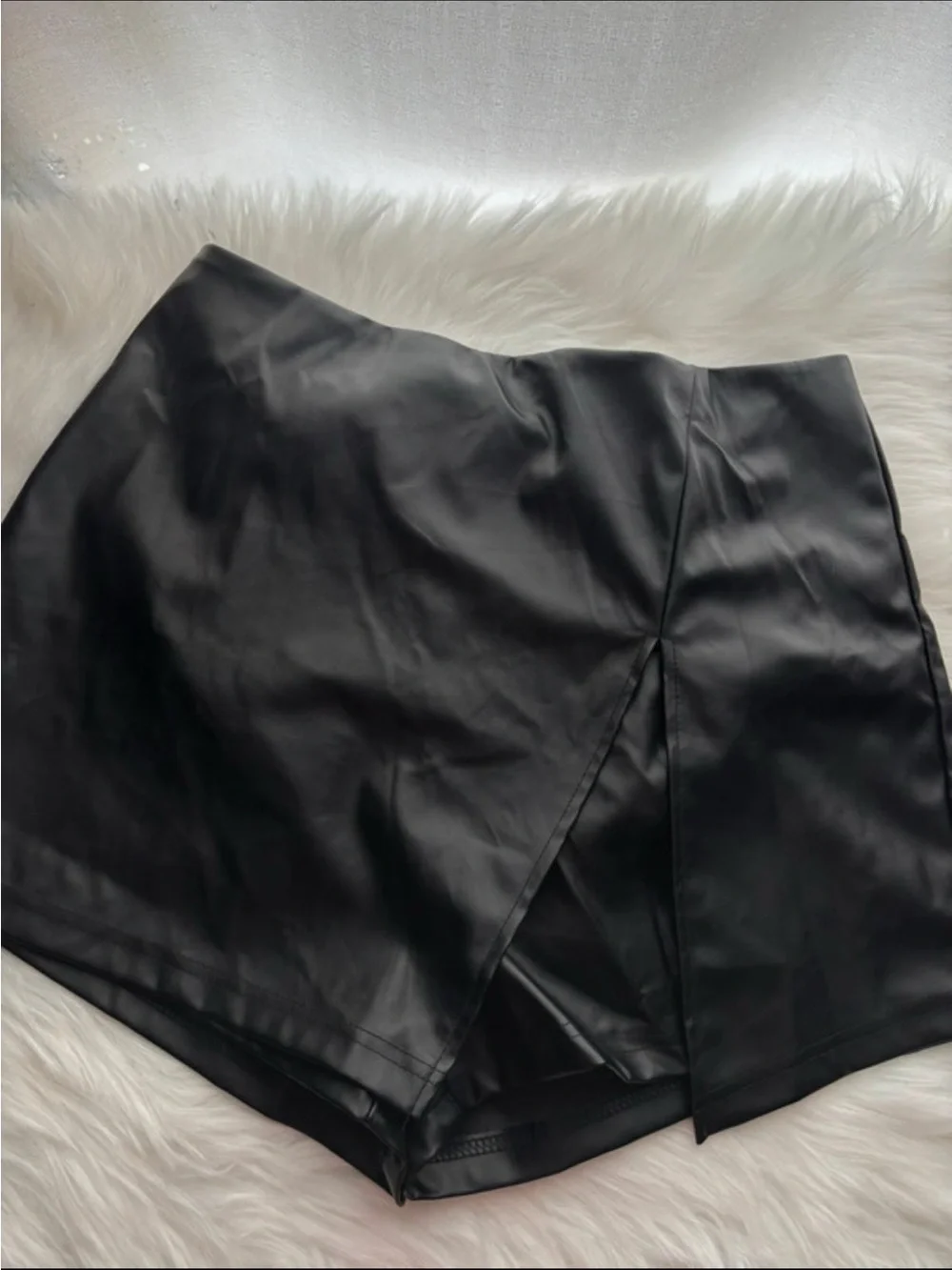 SHEIN Black Faux Leather Wrap Mini Skort